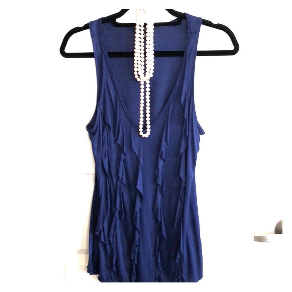 Navy Blue Tank Top with Ruffles